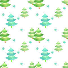 Christmas tree, watercolor, seamless pattern