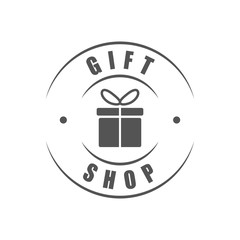 Gift shop round logo, gift box silhouette