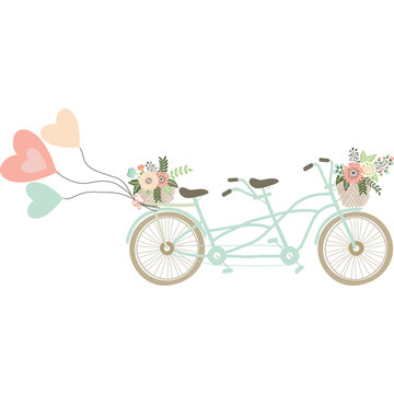 Wedding Bicycle with balloons.Basket of flowers.Love Balloons.Twin Bike