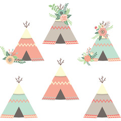 Floral Teepee Tents.Tribal Set