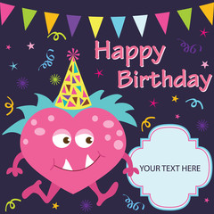 Monster Party Invitation.Happy Birthday.Banner,Border,Frame,Birthday Party set.Vector illustration