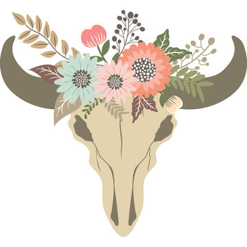 recommend clip art: Bull Skull With Floral. Tribal Animal Skull