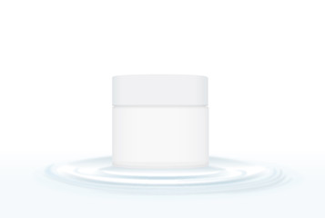 White cream packaging on rippled water circle waves. Ideal for visual design of product or other.