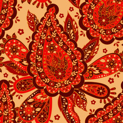 paisley seamless pattern with indian style flowers. floral vector background