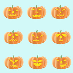Set of halloween pumpkins with different faces