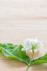 Obraz na płótnie Canvas Close-up Jasmine flowers on a wood table