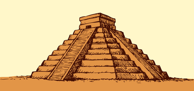 Temple of the Aztecs. Vector drawing