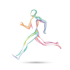 Runner running, athlete in lines, eps10 vector