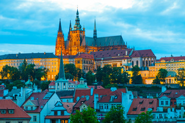 Obraz premium View on Prague town and St.Vitus cathedral in Prague Castle at n