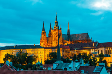 View on St.Vitus cathedral in Prague Castle at night, Czech Repu