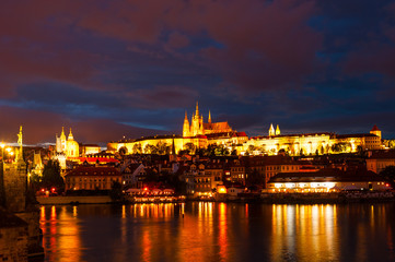 Fototapeta na wymiar Prague town cityscape with St. Vitus cathedral and Vltava river
