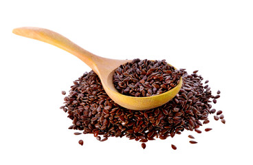 flax seed in spoon on white background