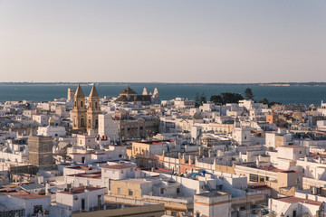 View of Cadiz from the top of Torre Tavira at sunset.