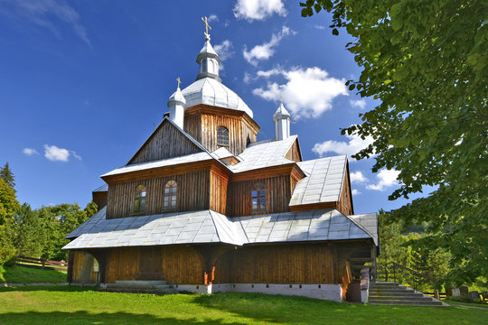 ancient greek catholic wooden  church in Hoszow near Ustrzyki Dolne