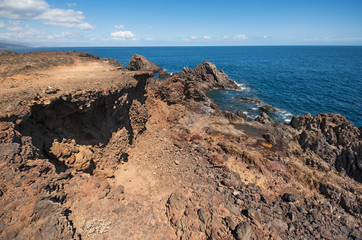 Volcanic landscape. South Tenerife coastline, Canary island, Spain.