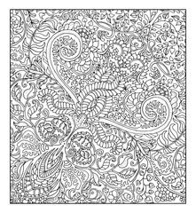 Black and white background with floral pattern for adult coloring book
