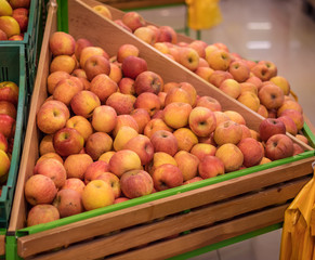 Fruits in a supermarket. Apples.
