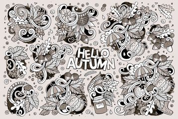 Set of Autumn theme items, objects and symbols