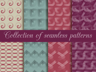 Set of geometric seamless patterns. The pattern of the lines. For wallpaper, bed linen, tiles, fabrics, backgrounds. Collection of vector illustrations.