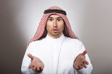 Studio portrait of a bewildered arabian man
