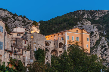 Fototapeta na wymiar Mountain old village Peille, Provence Alpes, France. Night view