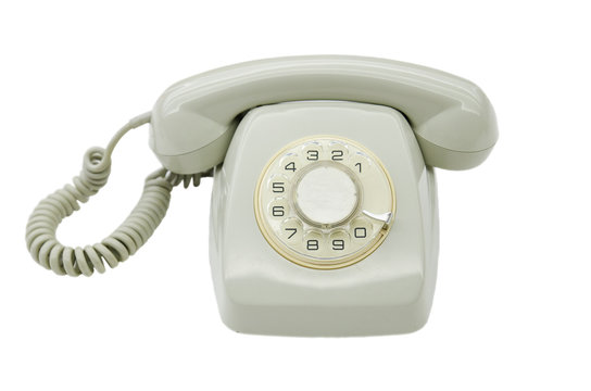Vintage Grey telephone on white isolated background