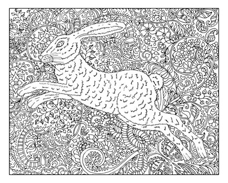 Hand drawn rabbit againstяут floral pattern background