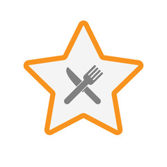 Isolated line art star icon with a knife and a fork