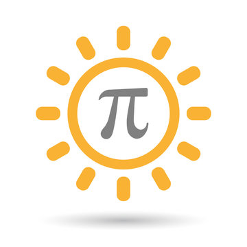 Isolated line art sun icon with the number pi symbol