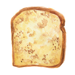 Isolated watercolor bread slice. Fresh and crust bread toast for breakfast on white background.