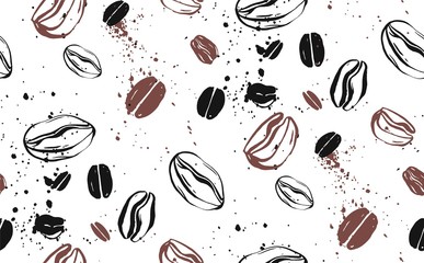 Seamless coffee background with coffee beans