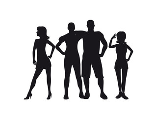 Fototapeta na wymiar People black silhouette vector. A group of young people