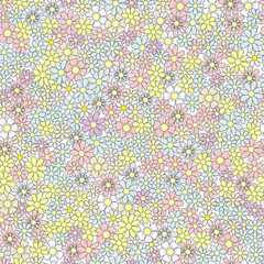 field of flowers, seamless pattern, pastel multicolor doodle style texture