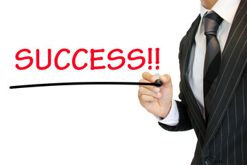 “Success!!” 成功を強調するビジネスマン written with strong determination by a young businessman