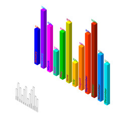 Bar Chart. 3d isometric style.3d Vector colorful illustration.