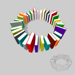 Circle of books.3d Vector colorful illustration.