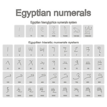 Set of monochrome icons with ancient egyptian numerals for your design
