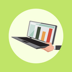 Hand hold laptop cartoon vector illustration