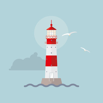 Flat design Illuminated lighthouse