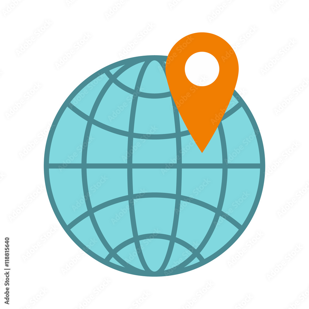 Poster globe and map point icon in flat style on a white background