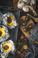 Stuffed pattypan on the  backing sheet vertical