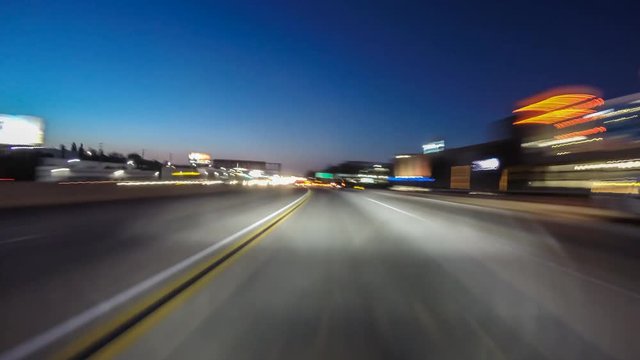 Dawn driving car mount time lapse on the 405 Freeway in Los Angeles, California.