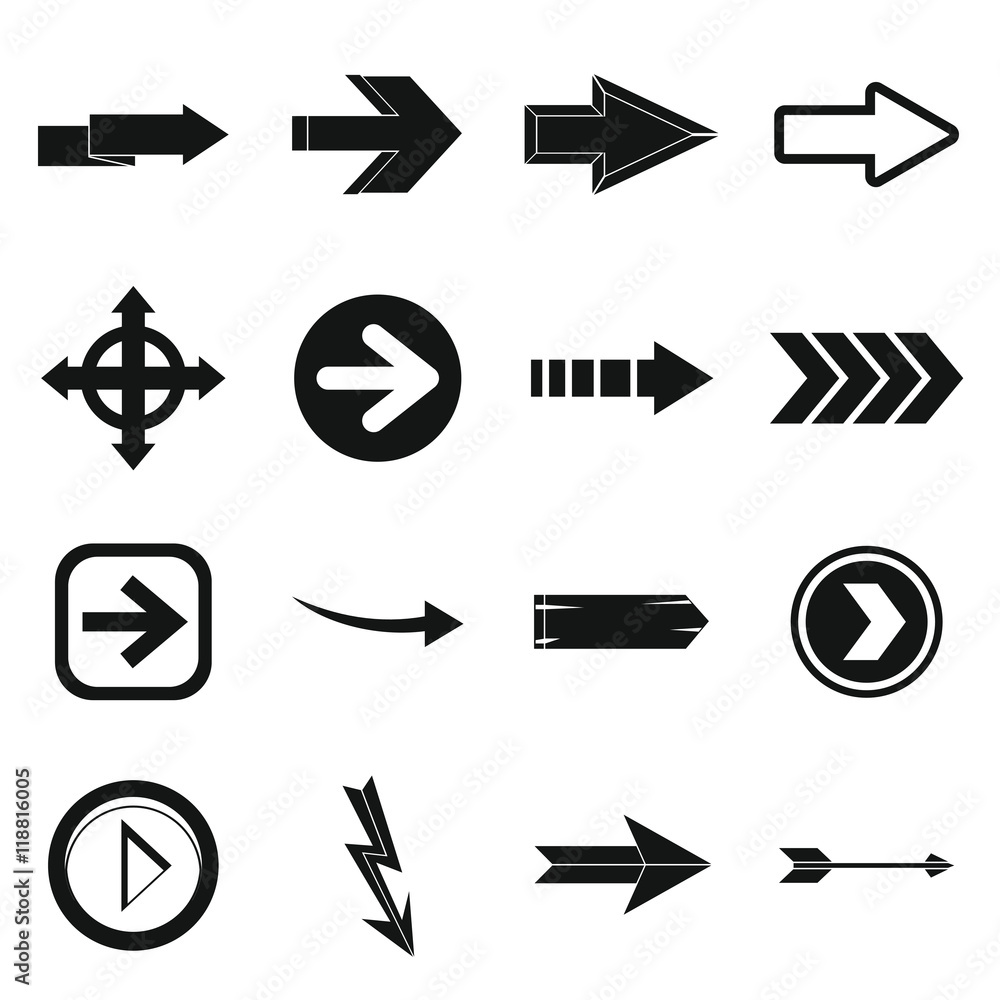 Poster arrow icons set in simple style. arrow sign set collection vector illustration