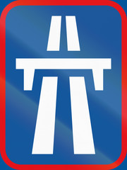 Road sign used in the African country of Botswana - Dual-carriageway freeway begins