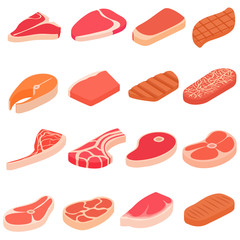 Steak icons set in cartoon style. Meat set collection vector illustration
