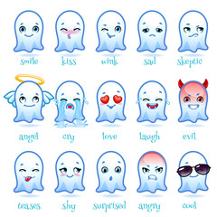 Set of emoticons funny ghost.