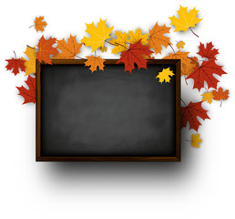 Naklejka na ściany i meble Background with blackboard and maple leaves.