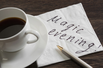Coffee cup and napkin with message