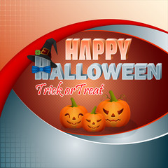 Holiday, design background with pumpkin, stylized 3d text and witch's hat for Halloween, event celebration