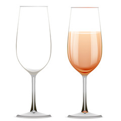 Пустой реалистичный стеклянный бокал и бокал шампанского изолированный на белом фоне 